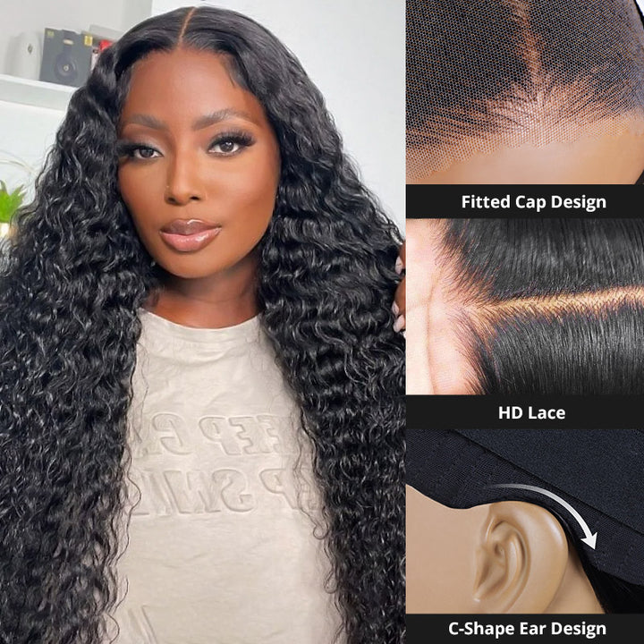 Allove Hair C-Shape 5x5 Deep Wave Hair HD Glueless Lace Front Wigs 180% Density