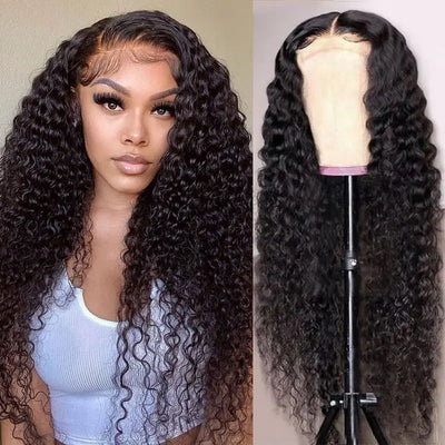 30Inch HD Transparent 4x4 Deep Wave Wigs Lace Closure Human Hair Wigs with Pre Plucked