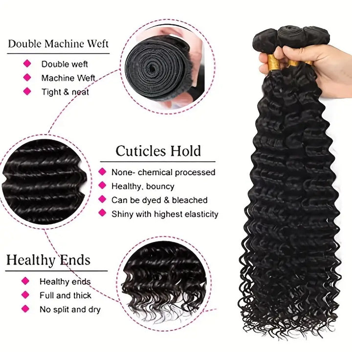 Allove Hair 32'' Long Deep Wave Human Hair Bundles Natural Looking For Daily Use