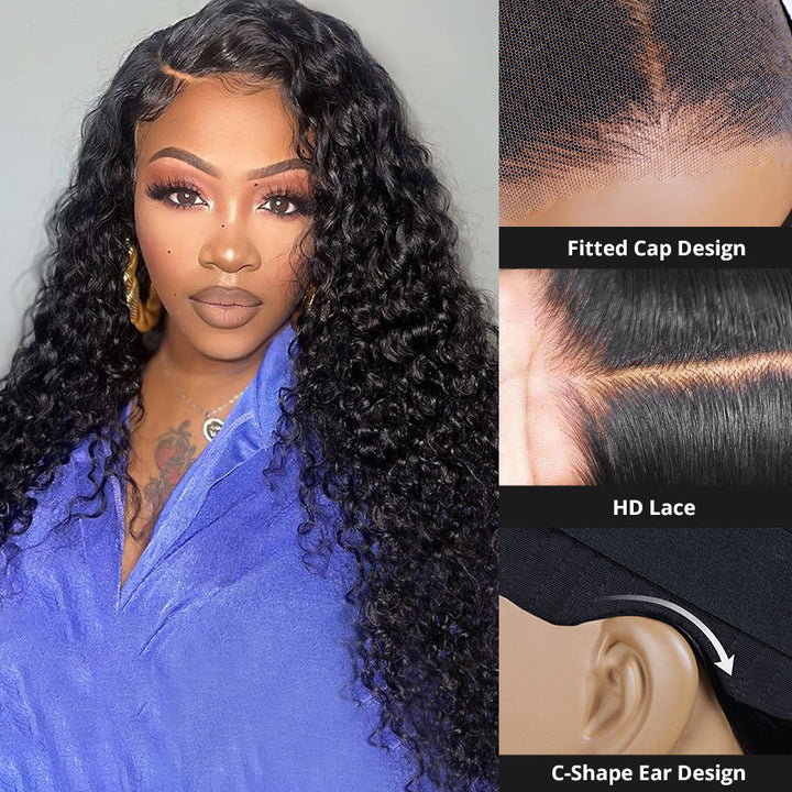 Allove Hair C-Shape 6x6 Wear And Go HD Glueless Lace Closure Deep Wave Human Hair Wigs
