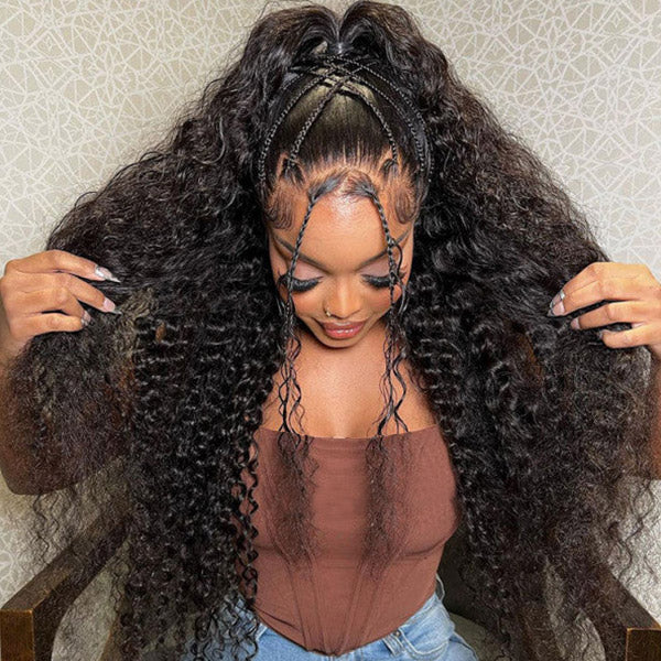 Overnight Shipping Glueless HD Transparent 13*4 Deep Curly Lace Front Human Hair Wigs 180% Density