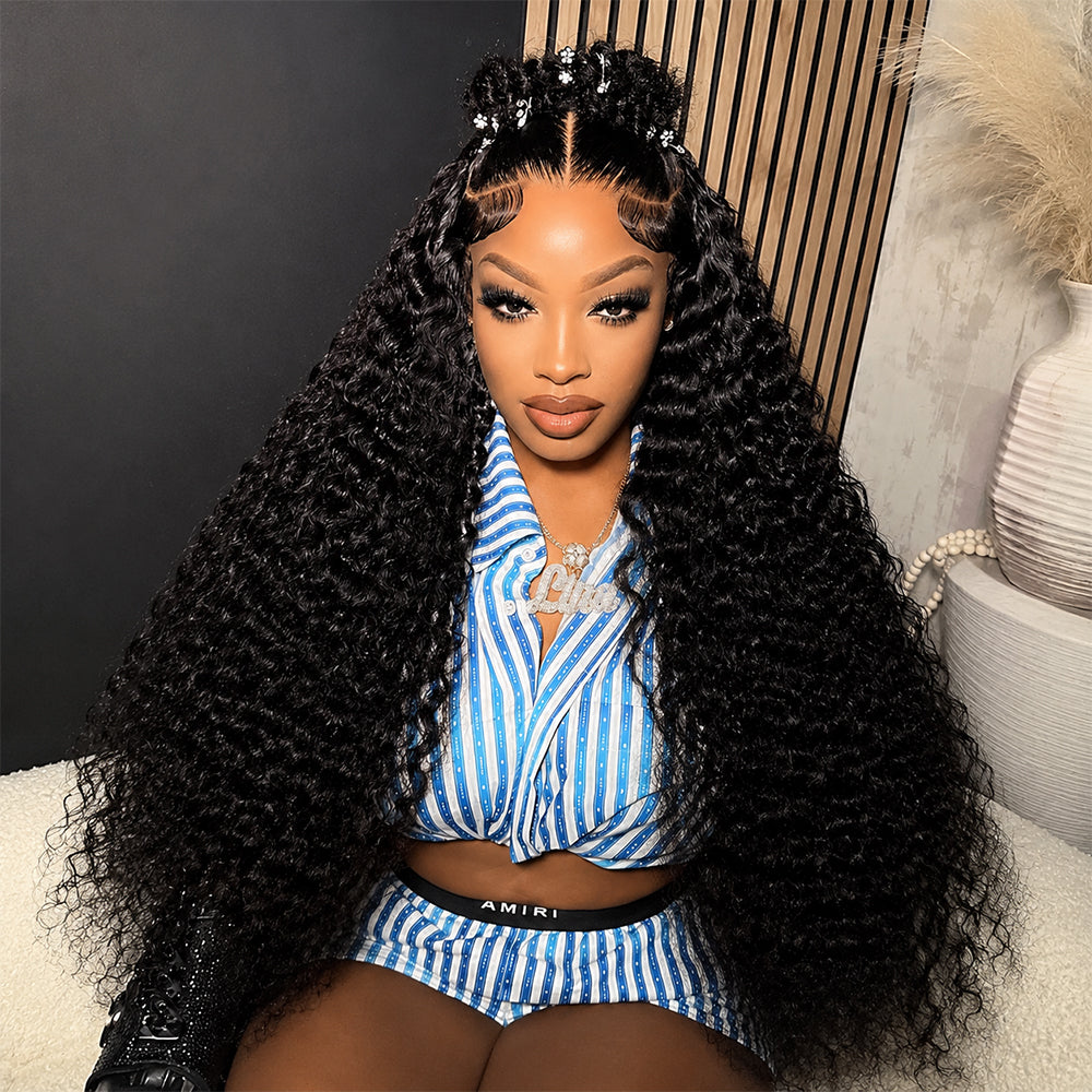 250% Density Pre Braided Deep Wave Wig 13x4 13x6 Full HD Lace Frontal Wig With Pre Bleached Knots Glueless Wigs