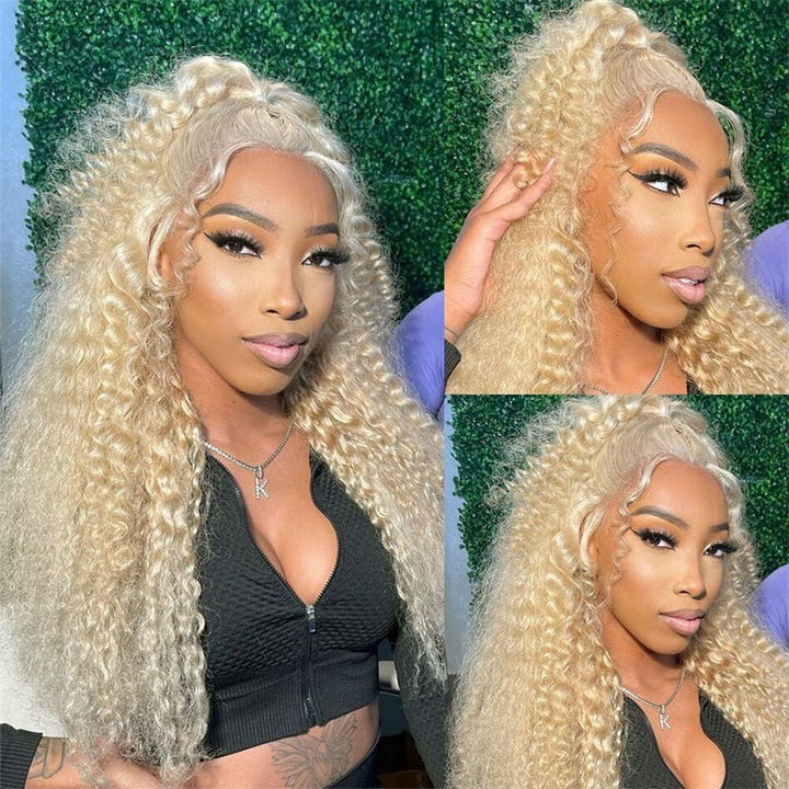 613 Blonde Deep Wave Transparent 13x4 Lace Front Wear and Go Human Hair Wigs