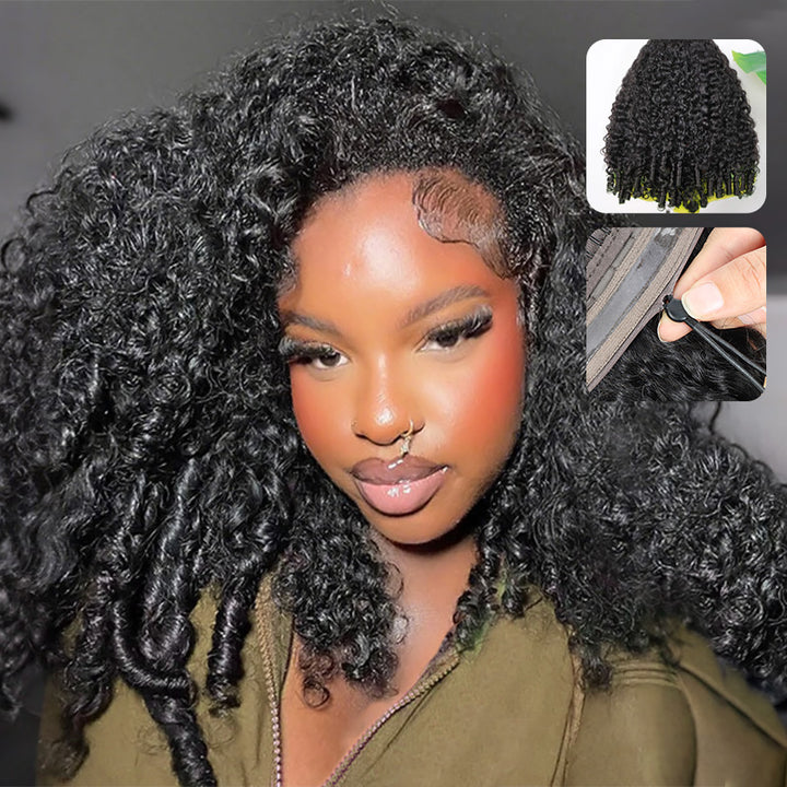 3 In 1 Half Wig | Burmese Curly Hair Glueless Half Wig with Adjustable Drawstring Seamless Flip Over Wigs - AlloveHair