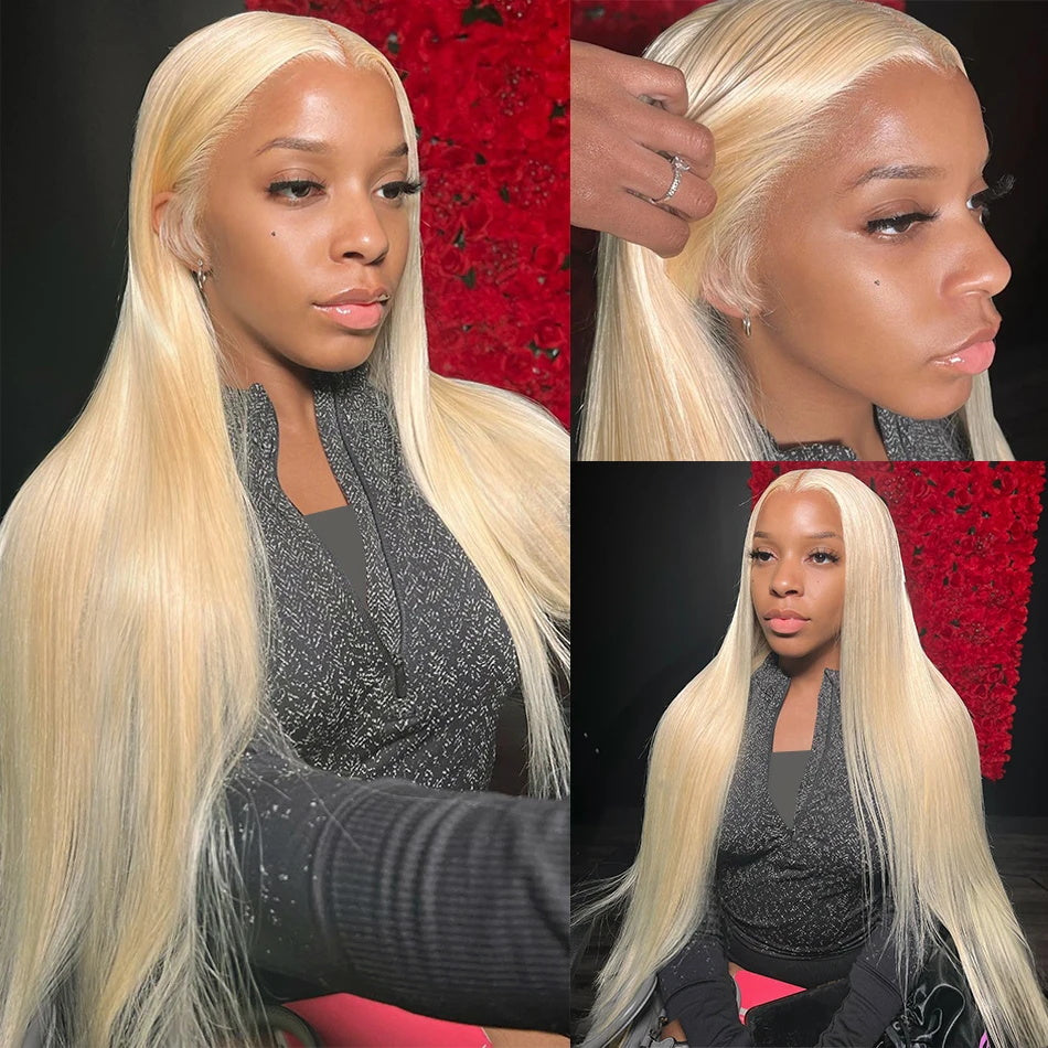 Allove Hair Full Lace 613 Blonde Color Straight Human Hair Wig Blonde Straight Transparent Lace Front Wig