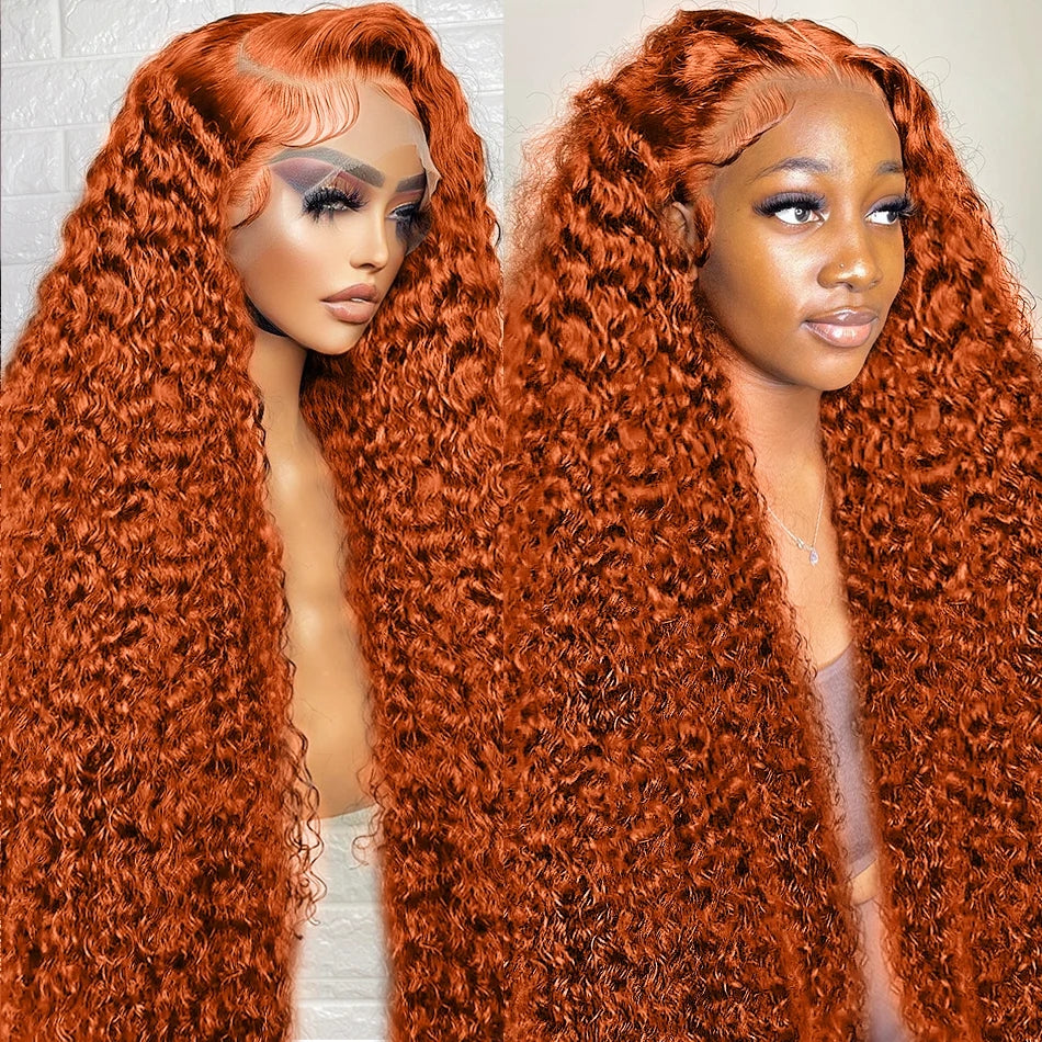 Ginger Orange Color 13x6x1 Lace Front Wigs Curly Human Hair Pre