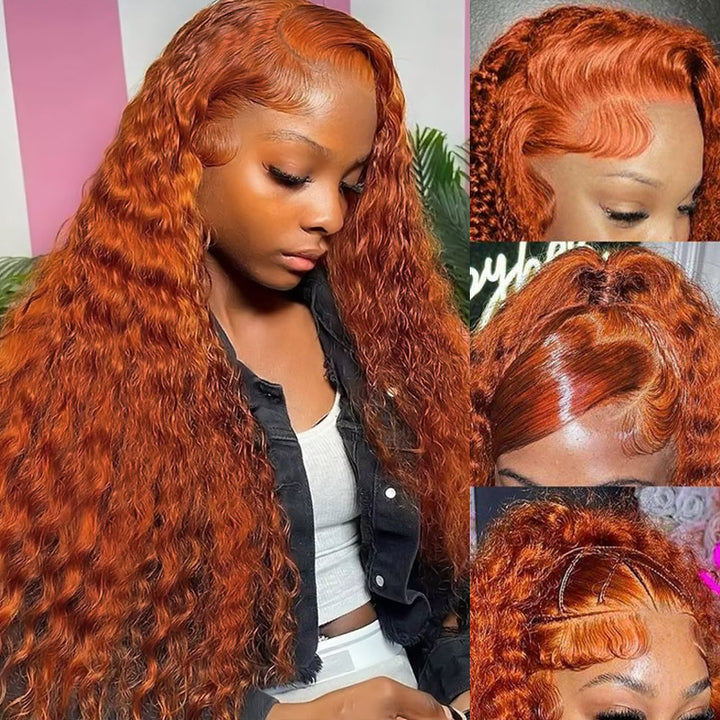 Allove Ginger Deep Wave Human Hair 13x4 HD Lace Front Wig Wear to Go Colored Wigs - AlloveHair