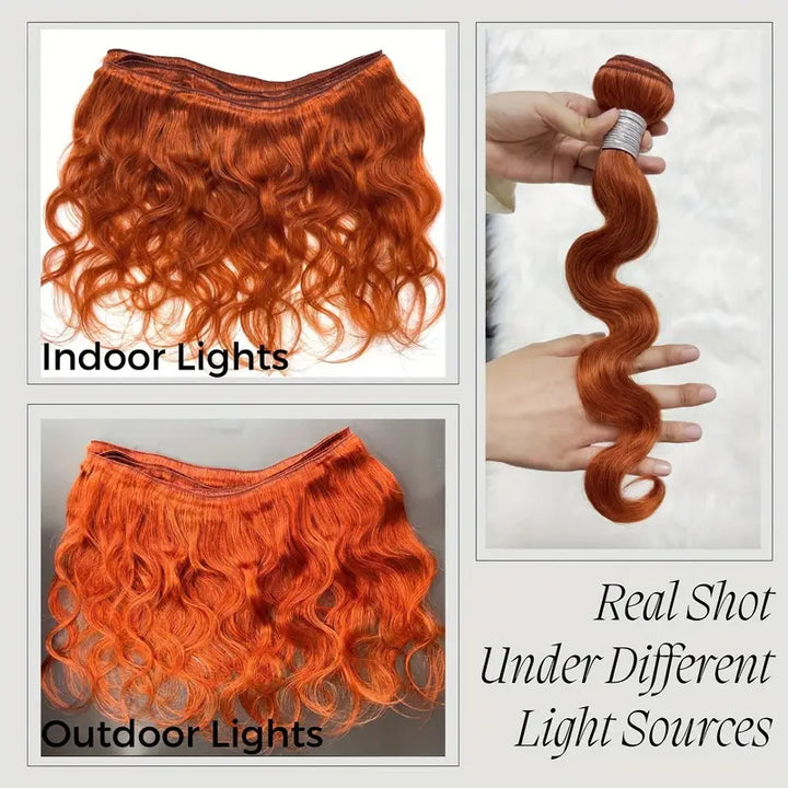 Ginger Orange Color Brazilian Body Wave 3 Bundles With 4*4 Lace Closure Human Hair Extensions