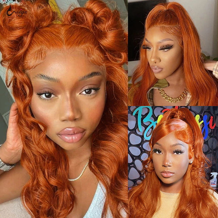 Ginger Colored 13x6 HD Lace Frontal Wig Body Wave Human Hair Wigs with Pre Plucked