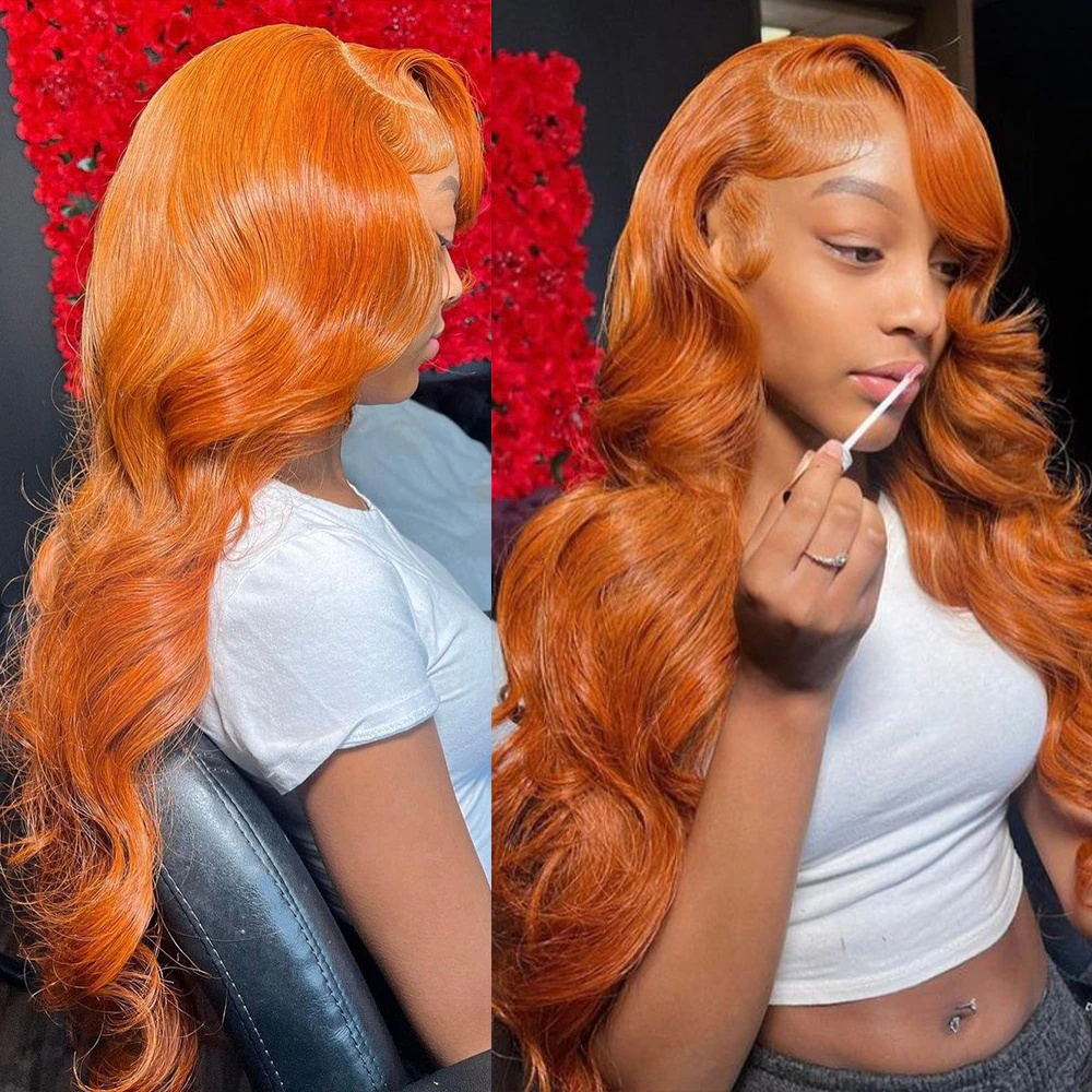 Ginger Colored 13x6 HD Lace Frontal Wig Body Wave Human Hair Wigs with Pre Plucked