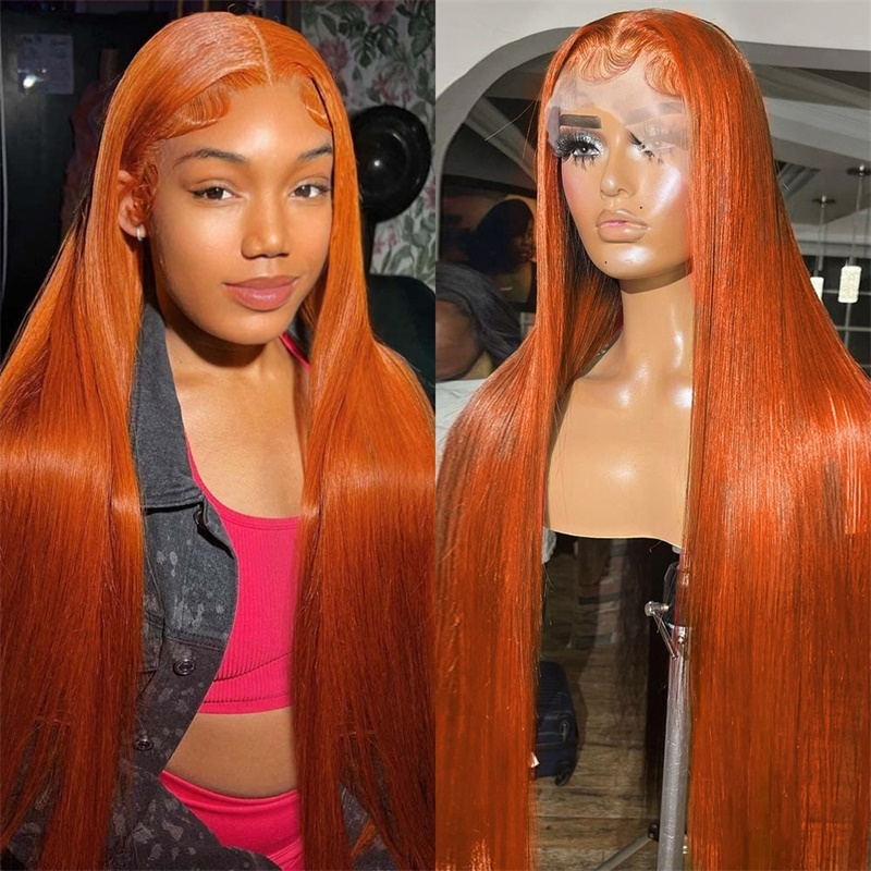 Orange Ginger Color Hair 13x4x1 Lace Part Straight/Body Wave Human Hair Wigs for Women