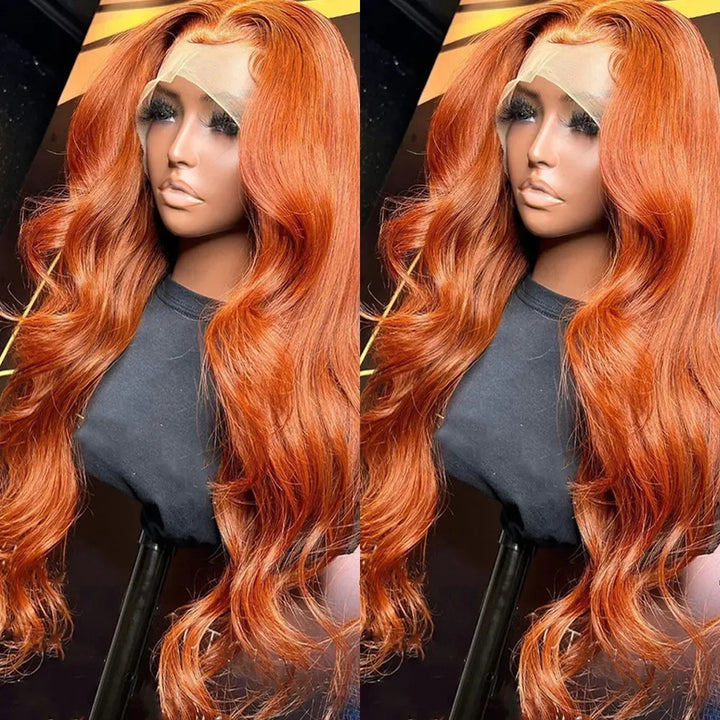 Ginger Orange Color Glueless 13x4 Undetectable HD Lace Frontal Wig Body Wave Human Hair Wigs