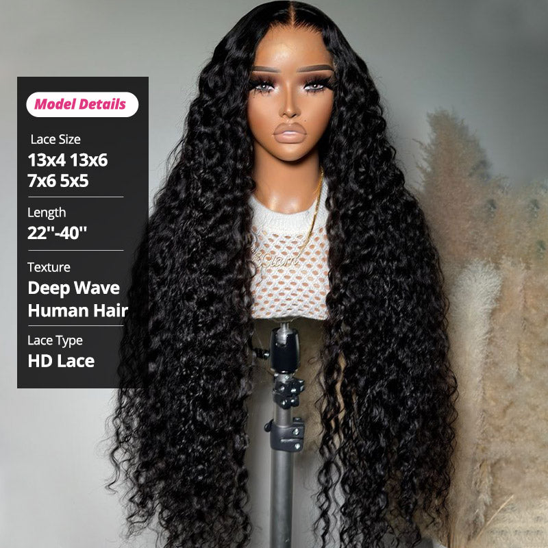 38 40 Inch 250% Density HD Lace Wigs Deep Wave Human Hair 13x4 13x6 Lace Front Wigs for Women Natural and Realistic Lace Wigs - AlloveHair