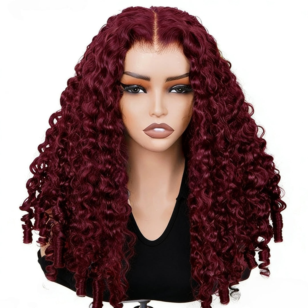 30 Inch Burmese Curly Hair Wear Go Glueless Wig 99J Burgundy Color Pre Cut 7x6/13x6  Lace Front Wig