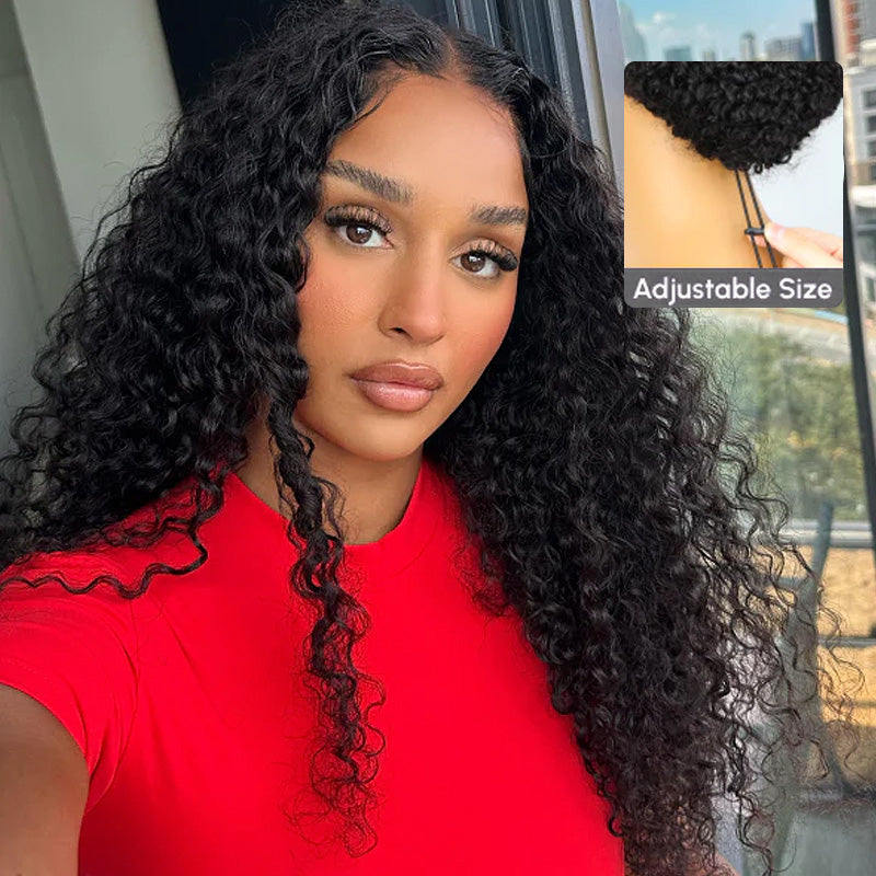 V Part Glueless Wig Unprocessed Human Hair Water Wave with Thin Part Beginner Friendly - AlloveHair