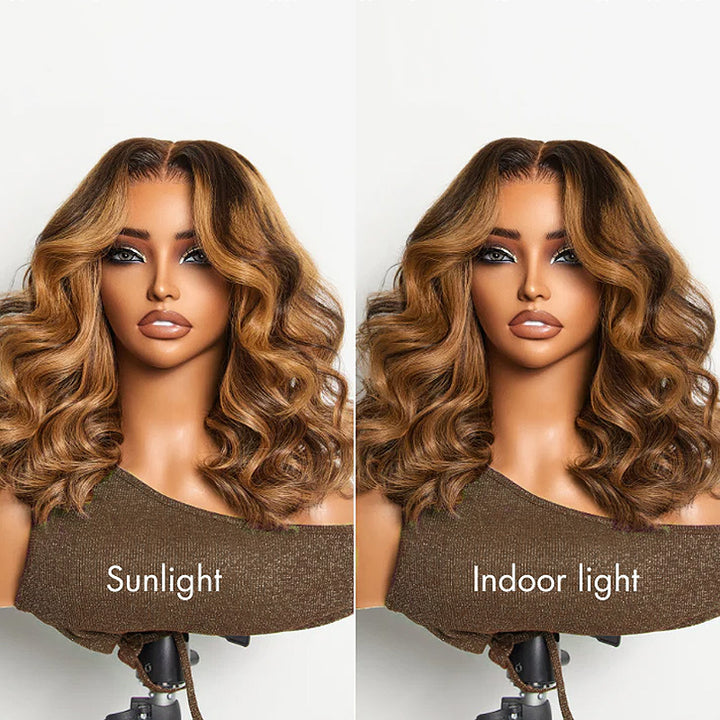 Sun-Kissed Warm Tone Brown with Blonde Highlights 180% Density Loose Wave Glueless Wig Ready to Wear - AlloveHair