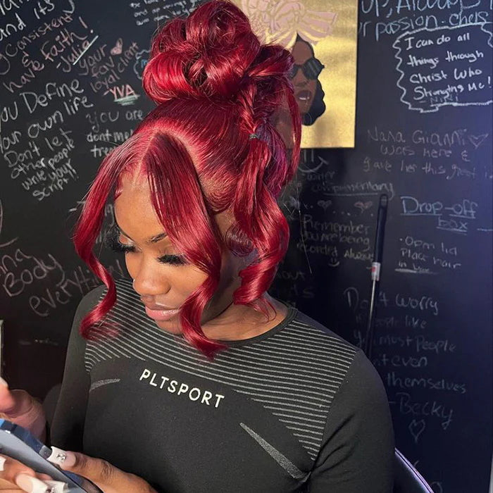 Allove Snug Fit 99J Burgundy Invisi-Pull String 360 Full Lace Frontal Wig Straight Hair/Body Wave Pre Everything Glueless Wigs