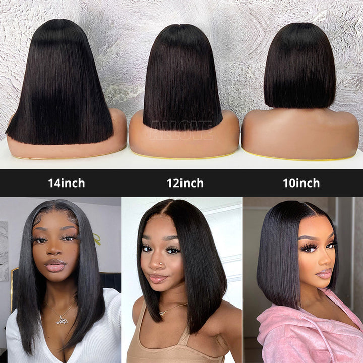 200% Density Silky Blunt Cut Glueless 2x6 Lace Closure Wig Shoulder Length Straight Hair Bob Wig