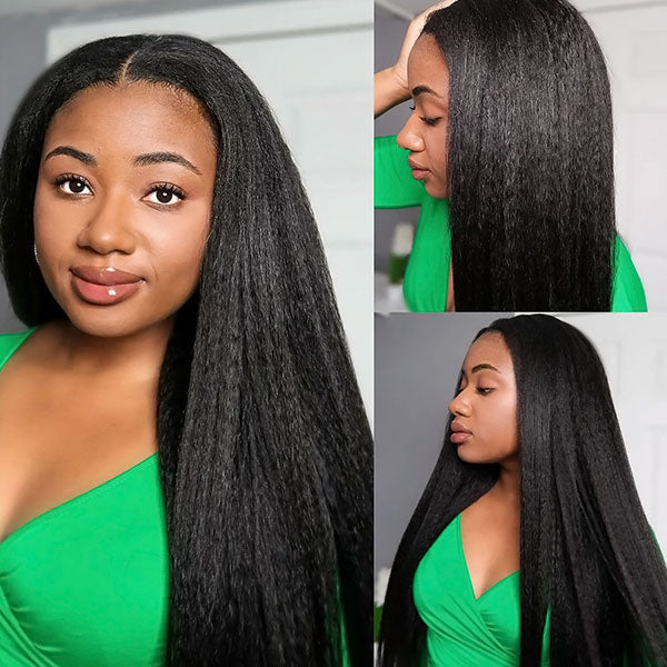 Wear And Go Kinky Straight Glueless Wig 4x4 Lace Closure HD Wig Yaki Straight Human Hair Wigs