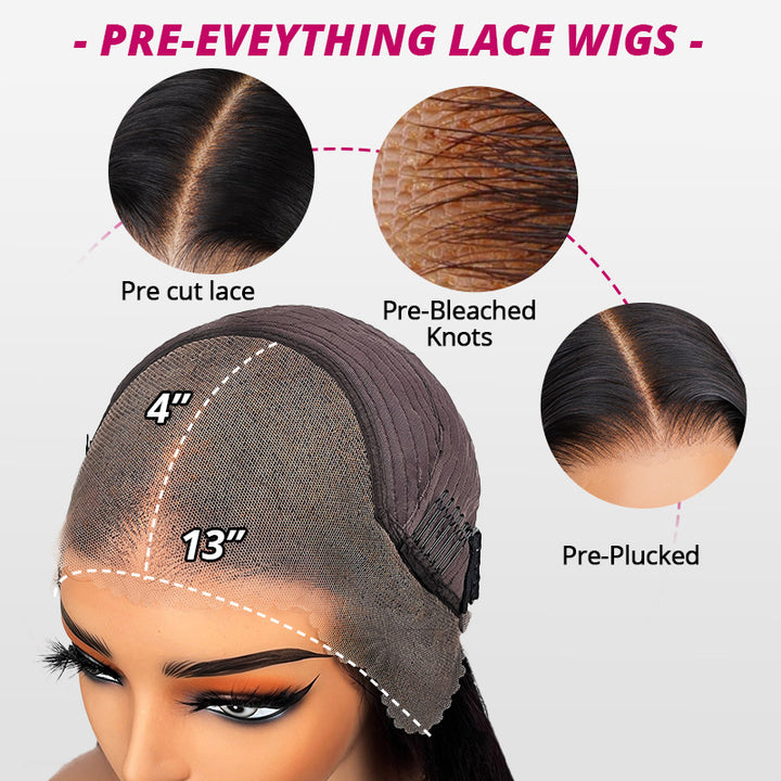 300% Density Long Water Wave 13x4 Lace Front Wig Pre Everything Glueless HD Lace Wigs