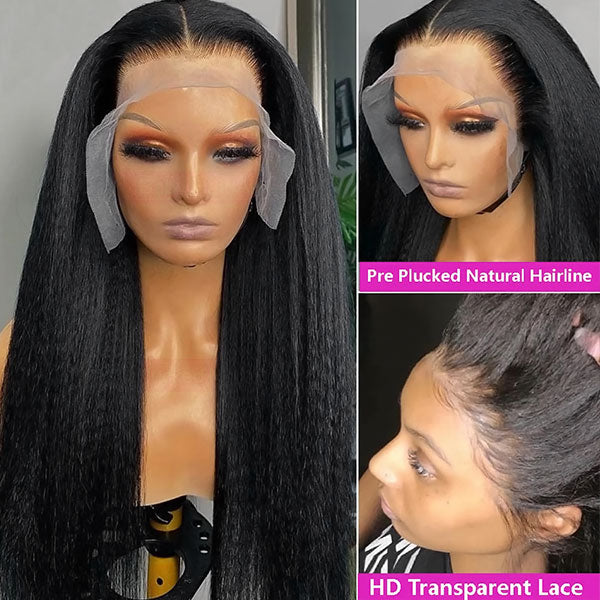 HD Lace Glueless Wig Kinky Straight 13x4 Lace Front Wigs Wear And Go Yaki Straight 30 Inch Long Wigs