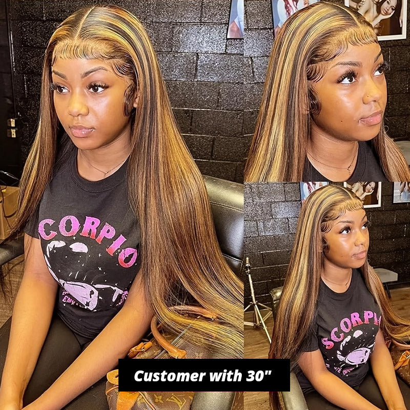 [28'' = $165.99 - No Code Needed] P4/27 Highlight Straight Hair Wigs 13x6 HD Transparent Lace Front Wig - AlloveHair