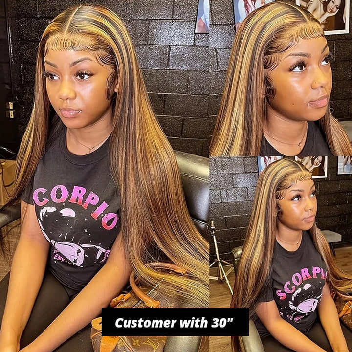 [28'' = $165.99 - No Code Needed] P4/27 Highlight Straight Hair Wigs 13x6 HD Transparent Lace Front Wig - AlloveHair