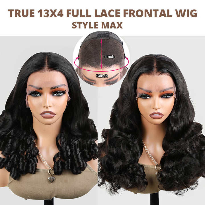 Allove 350% Density Bouncy Curl Wigs Super Double Drawn 13x4 HD Lace Front Wigs with Pre Plucked Hairline