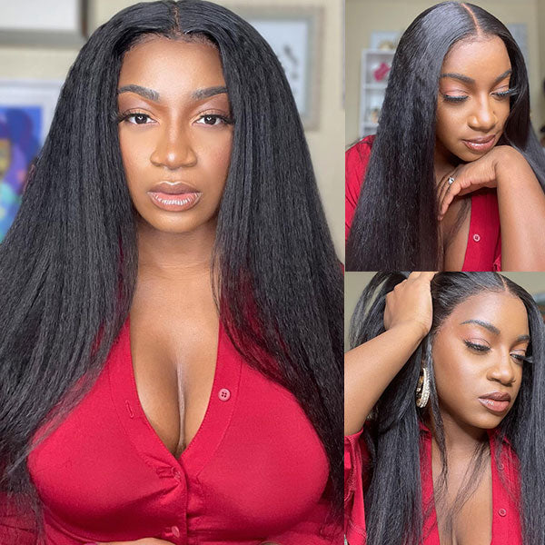 30 Inch Long Glueless Lace Wigs Kinky Straight Human Hair 5x5 Lace Closure Wigs Wear And Go Yaki Hair Wigs