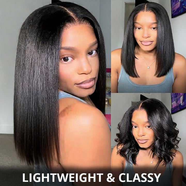 200% Density Yaki Straight Bob Wig 2x6/5x5 Pre-Bleached Natural Looking Glueless Wig Short Hairstyle