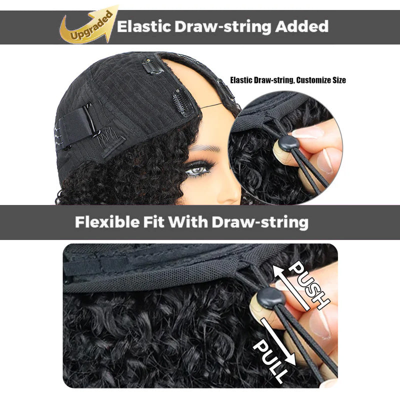 Invisible V Part No Leave Out Kinky Straight Human Hair Wig with Pre-Plucked Hairline - AlloveHair