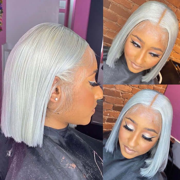 Allove Silver Grey/Pink/Green/Blue Colored Straight BOB Lace Front Wigs 150% Density Virgin Human Hair Wigs