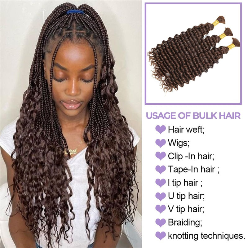 Allove #4 Deep Wave Bulk Human Hair For Braiding Crochet Micro Boho Braids For Black Women