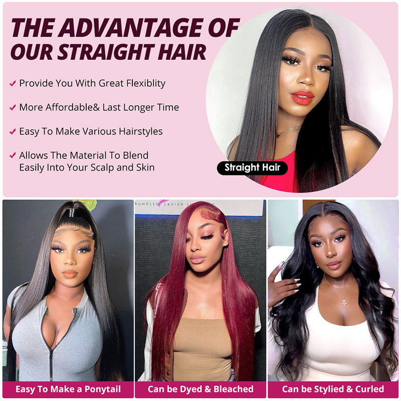 Straight Human Hair Bundles with 7x7 Deep Part HD Lace Closure Virgin Remy Raw Hair Bundles with Closures - AlloveHair