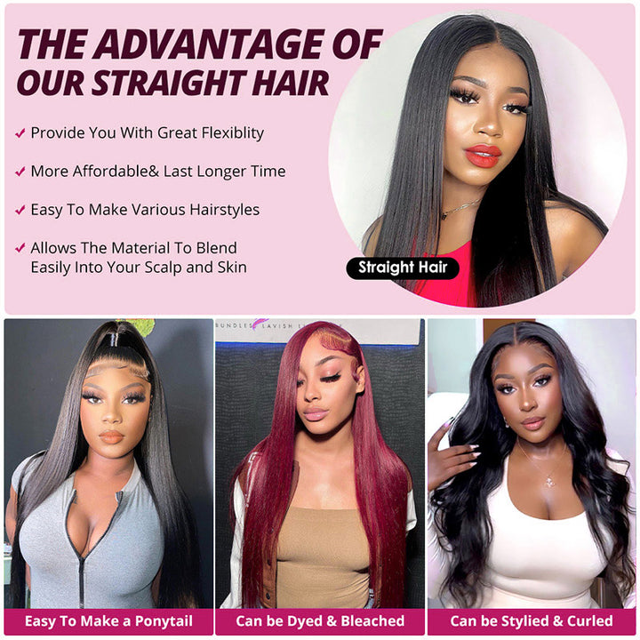 Straight Human Hair Bundles with 7x7 Deep Part HD Lace Closure Virgin Remy Raw Hair Bundles with Closures - AlloveHair