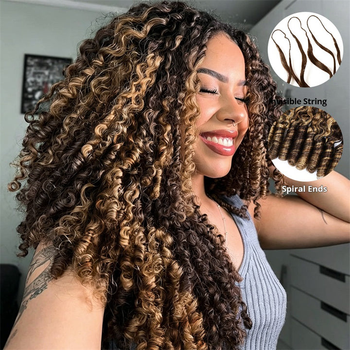 Highlight P4/27 Burmese Curly Feather Crochet Human Hair With Miracle Knots Pre-Separated 100% Virgin Human Hair