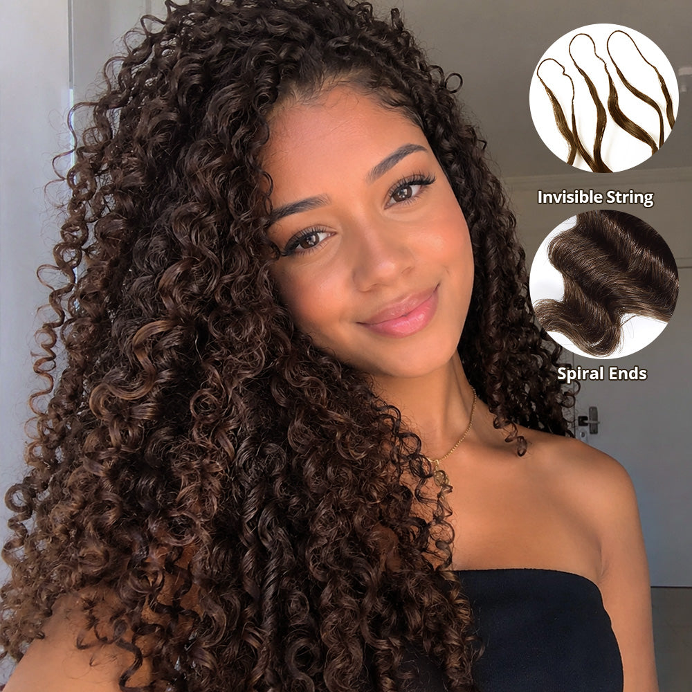 #4 Dark Brown Premium Deep Wave Crochet Human Hair for Miracle Knots Soft Defined Curls Easy Install