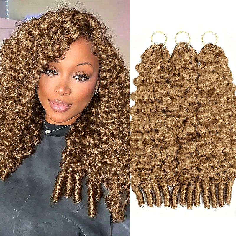 #27 Honey Blonde Burmese Curly Feather Crochet Human Hair Quick Weave with Spiral Curly End Boho Braids Hair Extensions - AlloveHair