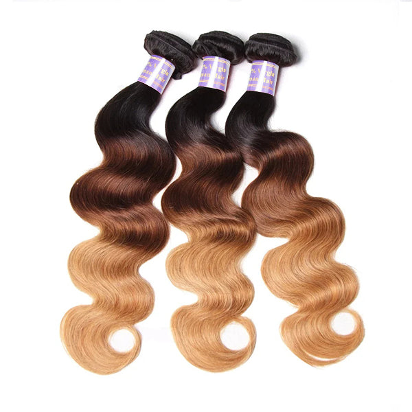 Ombre 1B/4/27 Body Wave Virgin Human Hair 3 Bundles with 4x4 5x5 HD Lace Closure - AlloveHair