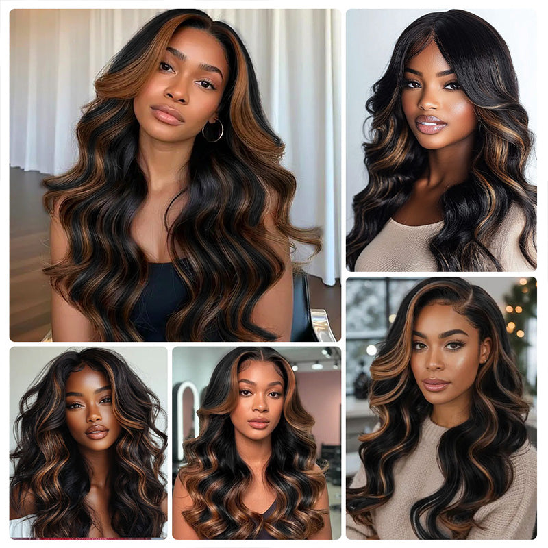 [New Trend] 1B/4 Brown Bundles Body Wave Peekaboo Highlight Style 100% Brazilian Virgin Human Hair - AlloveHair