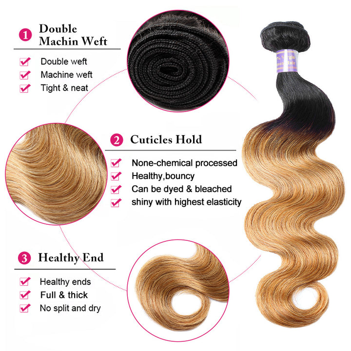 Ombre Honey Blonde Color Brazilian Body Wave Hair 3 Bundles Human Hair Weave - AlloveHair