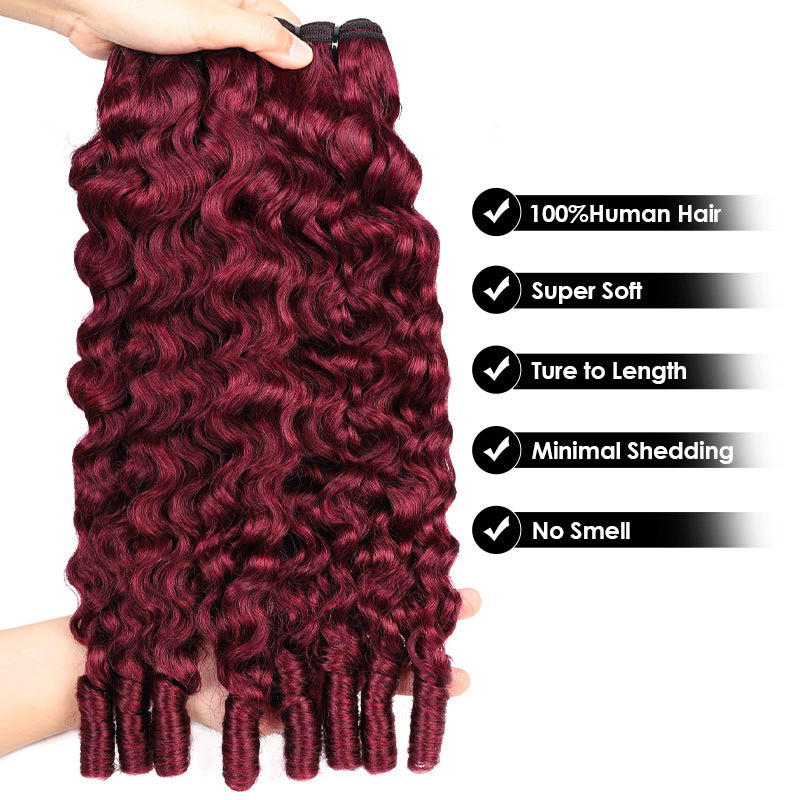 [Ship in 12Hours] Allove 99J Burgundy Color Burmese Curly Hair Bundles 12A Raw Virgin Human Hair Weave - AlloveHair