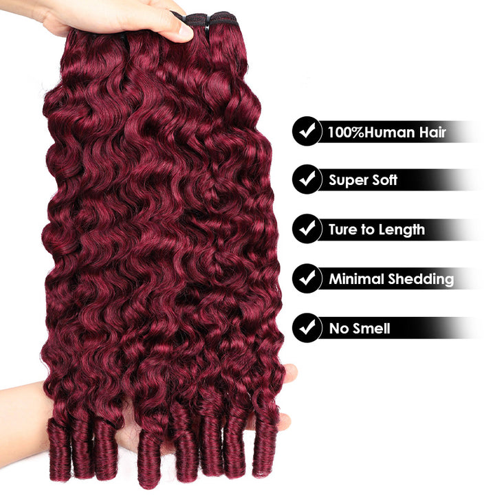 [Ship in 12Hours] Allove 99J Burgundy Color Burmese Curly Hair Bundles 12A Raw Virgin Human Hair Weave - AlloveHair