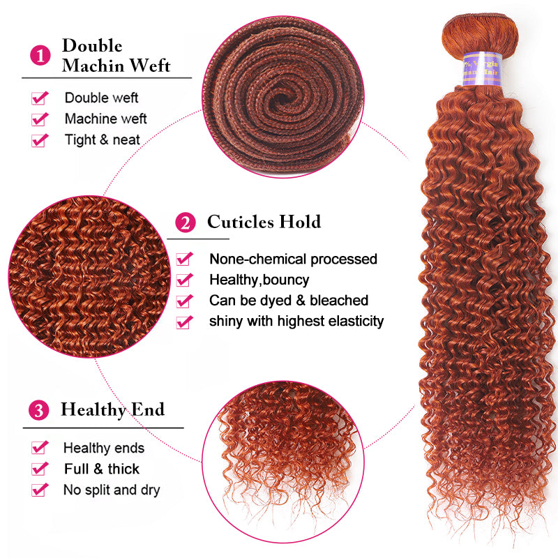 Curly Bundles with 4x4 Lace Closure Remy Human Hair #350 Ginger Orange Color Human Hair Weave - AlloveHair