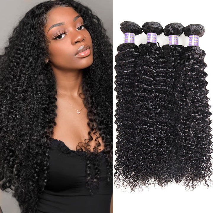 Allove Hair Peruvian Kinky Curly 4 Bundles Virgin Human Hair