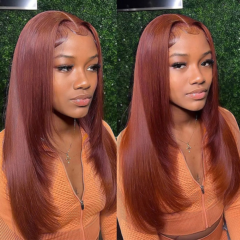 Straight Hair Bundles with Lace Closure #33 Reddish Brown Color 3 Bundles with 4x4 5x5 Lace Closure - AlloveHair