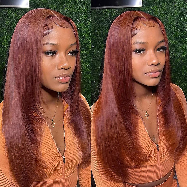 Straight Hair Bundles with Lace Closure #33 Reddish Brown Color 3 Bundles with 4x4 5x5 Lace Closure - AlloveHair