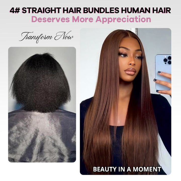 Brown Colored Hair Bundles with 2x6 Lace Closure Straight Human Hair 3 Bundles with Lace Closure