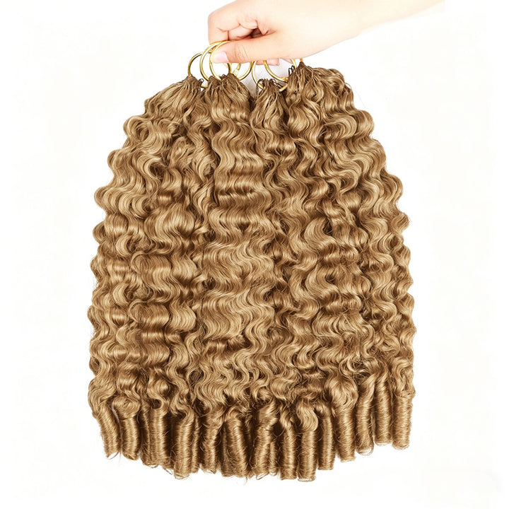 #27 Honey Blonde Burmese Curly Feather Crochet Human Hair Quick Weave with Spiral Curly End Boho Braids Hair Extensions - AlloveHair