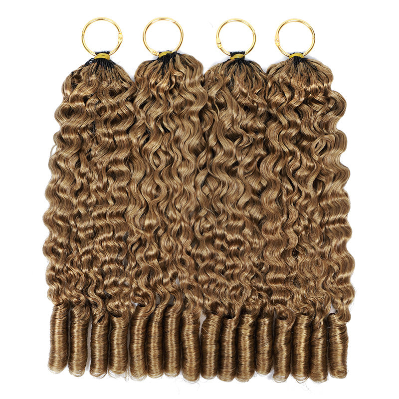 #27 Honey Blonde Burmese Curly Feather Crochet Human Hair Quick Weave with Spiral Curly End Boho Braids Hair Extensions